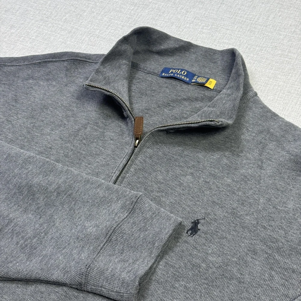 Polo Ralph Lauren 1/4 Zip Pullover Sweater Mens 2XL‎ Gray Cotton Mock Neck